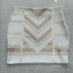 Bebe White and Tan Embellished Skirt